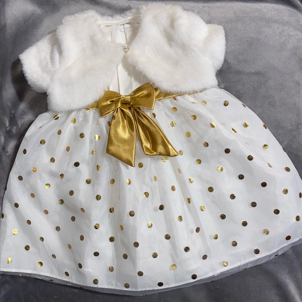Katie M Cream white and gold dress. Size 24 Months.